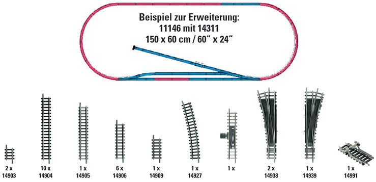 Minitrix rails uitbreidingsset / Gleis Erganzungspackung H1 Minitrix 14311 N (1:160)